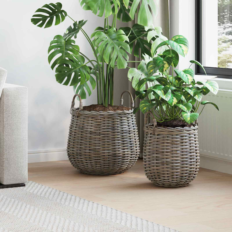  Planter Basket With Storage 2 Pcs Lacak Rattan Decorative Containers, Grey