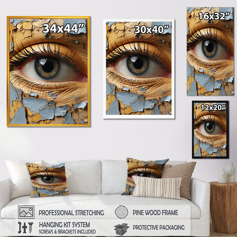 «Blue Woman Eye Expressionism IV - Eye», art mural, H 32 po x l 16 po x P 1 po, Cadre flottant noir