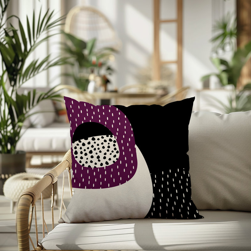Coussin carré intérieur / extérieur pia, H 17 po x l 17 po, Mauve / noir / blanc cassé