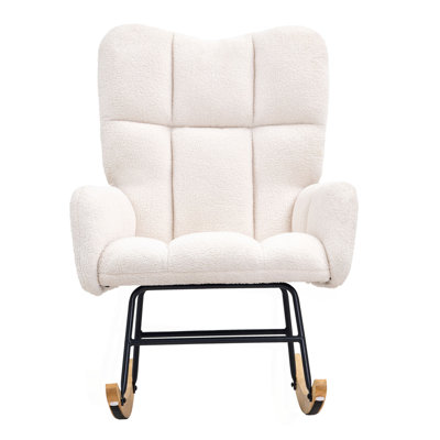 Rocking Chair Nursery, Glider Rocking Chair With Soft Seat And High Backrest, 250 Lbs Weight Capacity Teddy Fabric, Upholstered Glider Rocker Chair For Nursery, Bedroom, Living Room