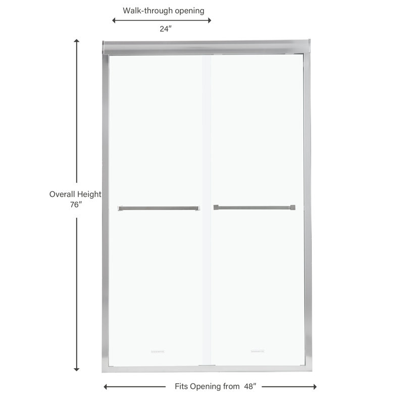48'' - 48.3" W x 76" H Double Sliding Semi-Frameless Shower Door with Clear Tempered Glass, Chrome