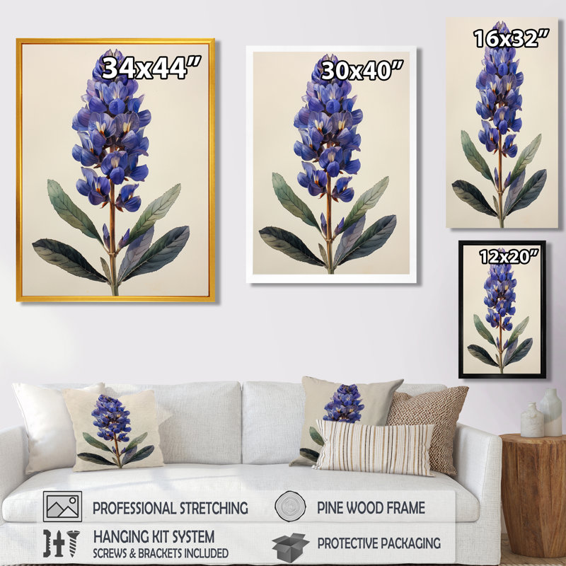 Mauve, vert, lilas, fleurs I - lilas, art mural, salon, Cadre simple noir, H 34 po x l 44 po