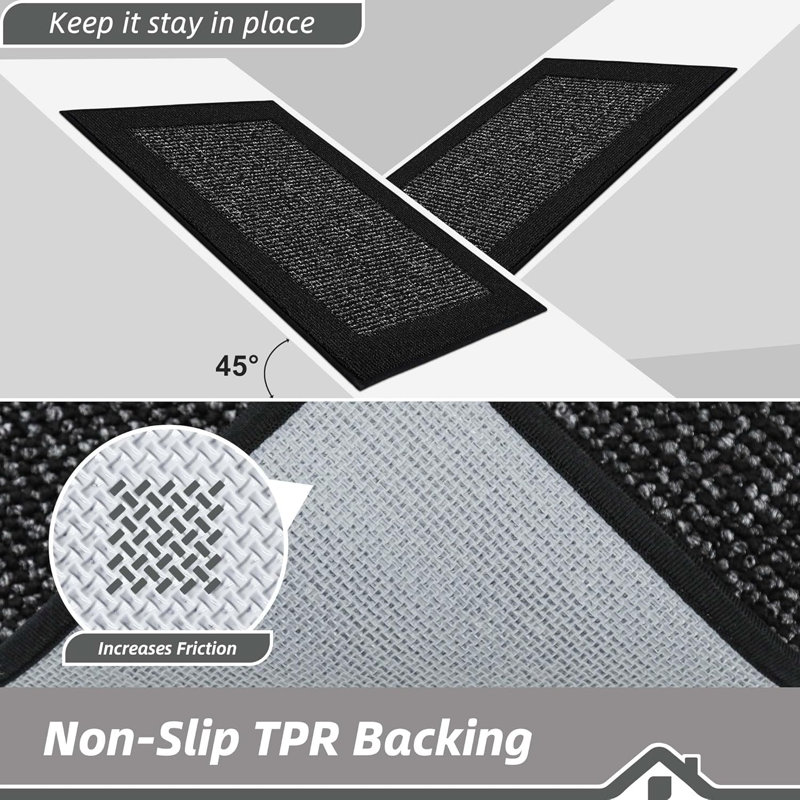 Tapis antidérapants lavables, Noir, 20 po x 32 po