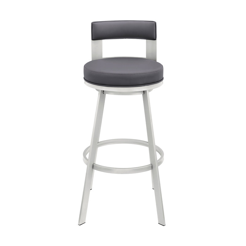 Tabouret de bar à hauteur de comptoir en acier inoxydable et pivotant Kevontae, Siège gris / cadre argenté