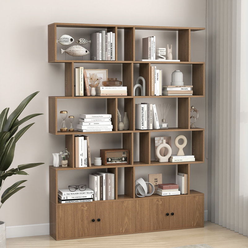 183cm H x 70cm W Geometric Bookcase, Brown