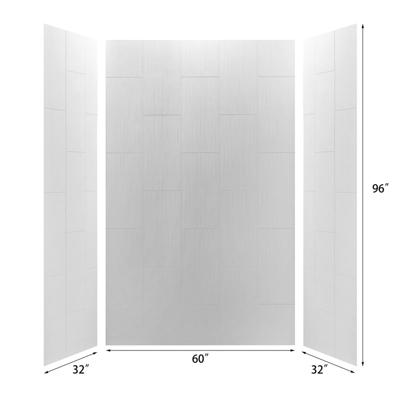 60" X 32" X 96" Shower Wall Kit Wood Texture Adaptable Alcove Shower Surround