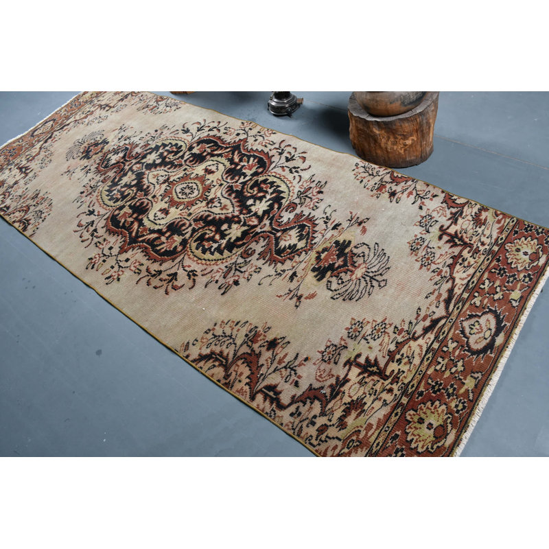 Tapis turc rétro tissé à la main pour le salon et les couloirs - décor antique unique noir / vert