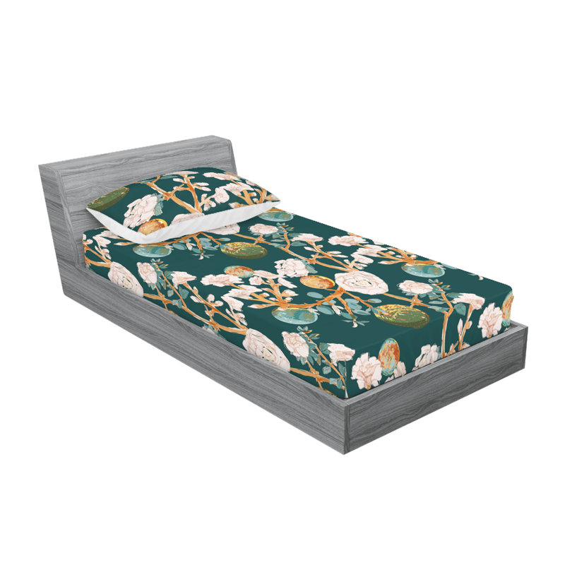 Drap-housse et taies décoratives 3 pièces Ambesonne, Bleu sarcelle foncé, rose pâle / floral