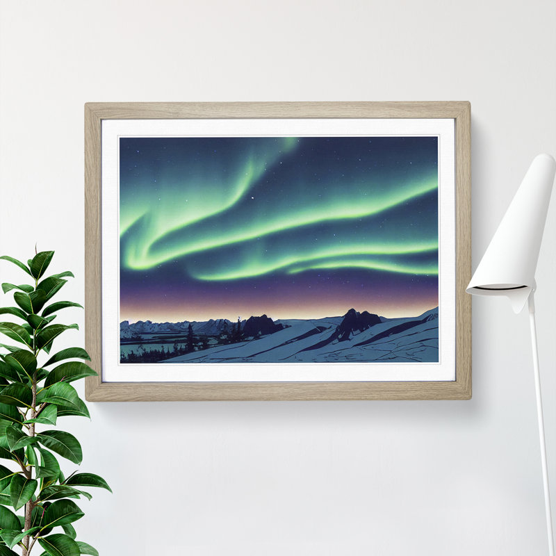 Intoxicating Northern Lights - Single Picture Frame Print, 25cm H x 34cm W x 2cm D, Oak