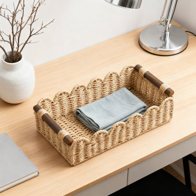 Woven Toilet Paper Storage Basket With Handles, Multi-Purpose Bathroom Counter Organizer For Bedroom, Nursery, And Kitchen Decor