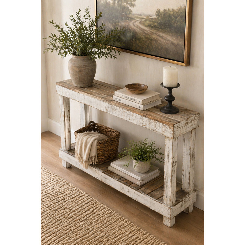 46" Luxe Reclaimed Wood Console Table White Combo, White/Natural, 46"