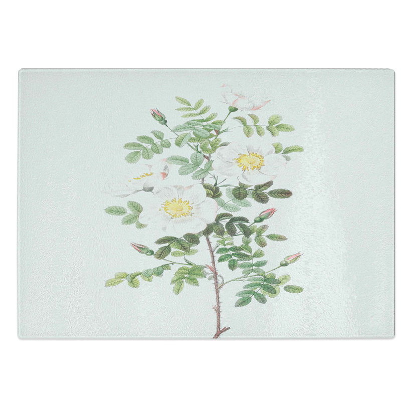 Tempered Glass White Burnet Rose by Pierre-Joseph Redoute Chopping Board, 39 cm W x 28.5 cm L