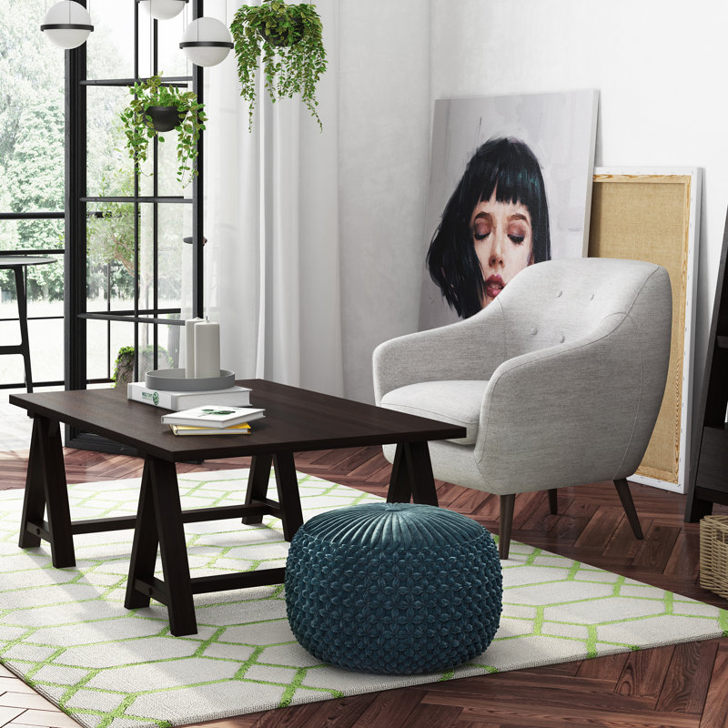 Pouf rembourré en velours bleu sarcelle avec plis capitonnés Renee, Sarcelle