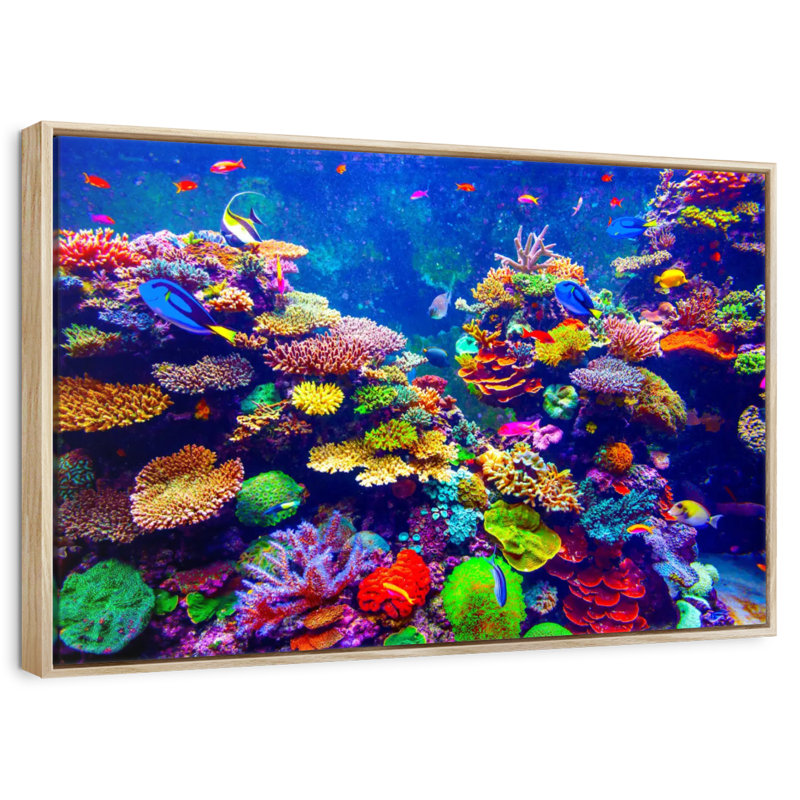 Paysage vibrant sous l'eau, Cadre flottant en bois naturel, 13 po x 9 po