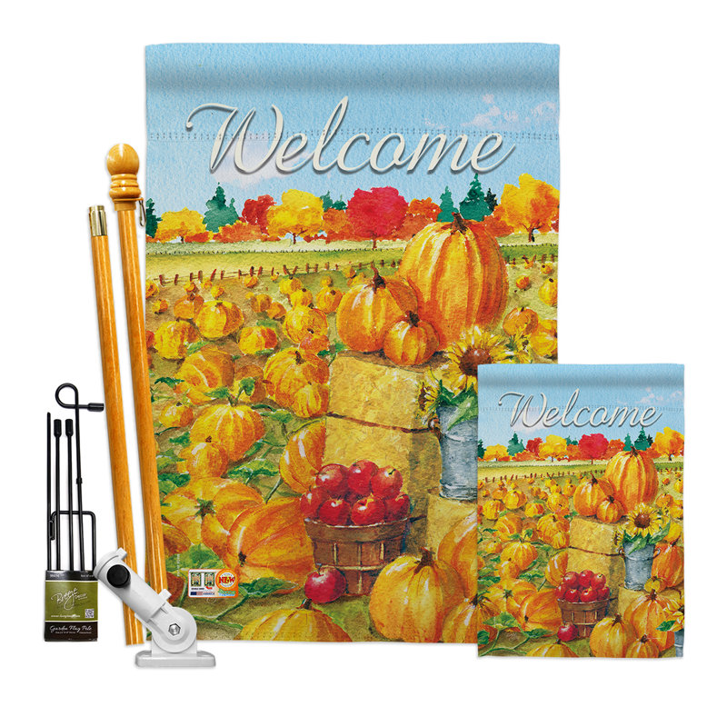 Pumpkin patch-impressions décoratifs en polyester 2 faces 40 x 28 po ensemble de drapeaux