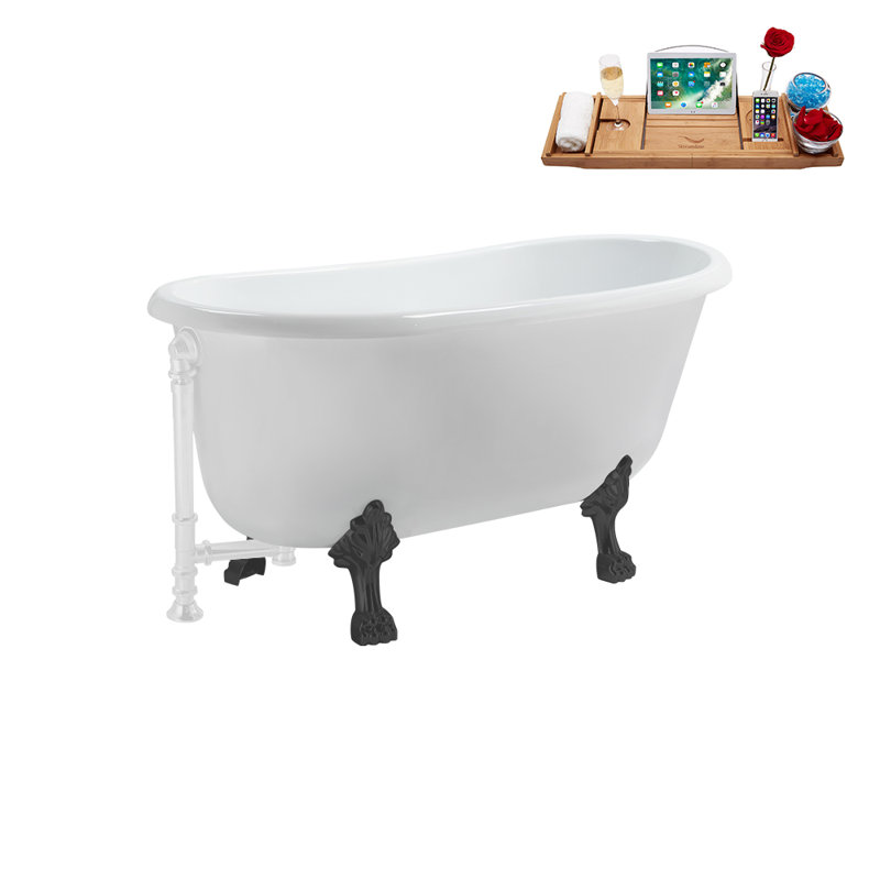57.5'' x 29.5'' Soaking Acrylic Bathtub, Glossy White, Brushed GunMetal