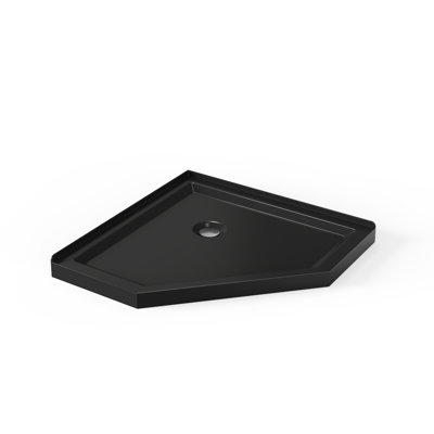 36 in. D x 36 in. W x 3.4 in. H Corner Drain Neo-Angle Shower Base Black, No Drain Kit