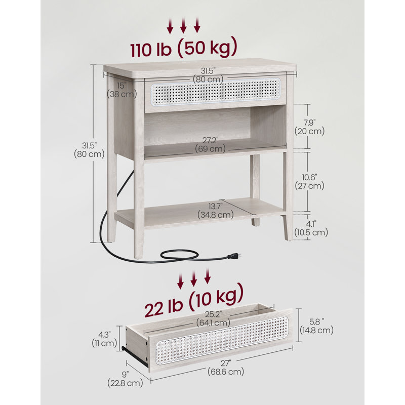 Aristeia Console Table with Drawer and Power Outlets, Otmeal Beige