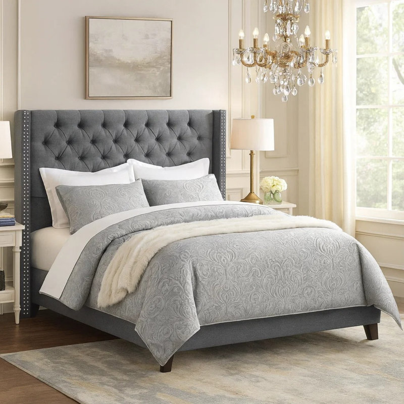 Lit tapissier Antin, Bleu gris, Grand