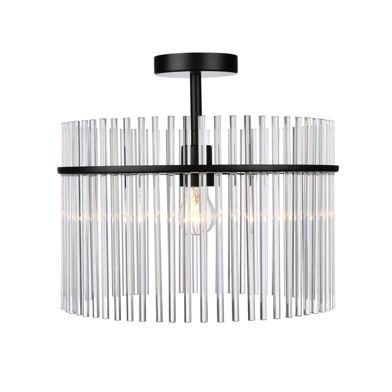 Plafonnier semi-encastré 1 lumière Ava - noir avec abat-jour en verre transparent