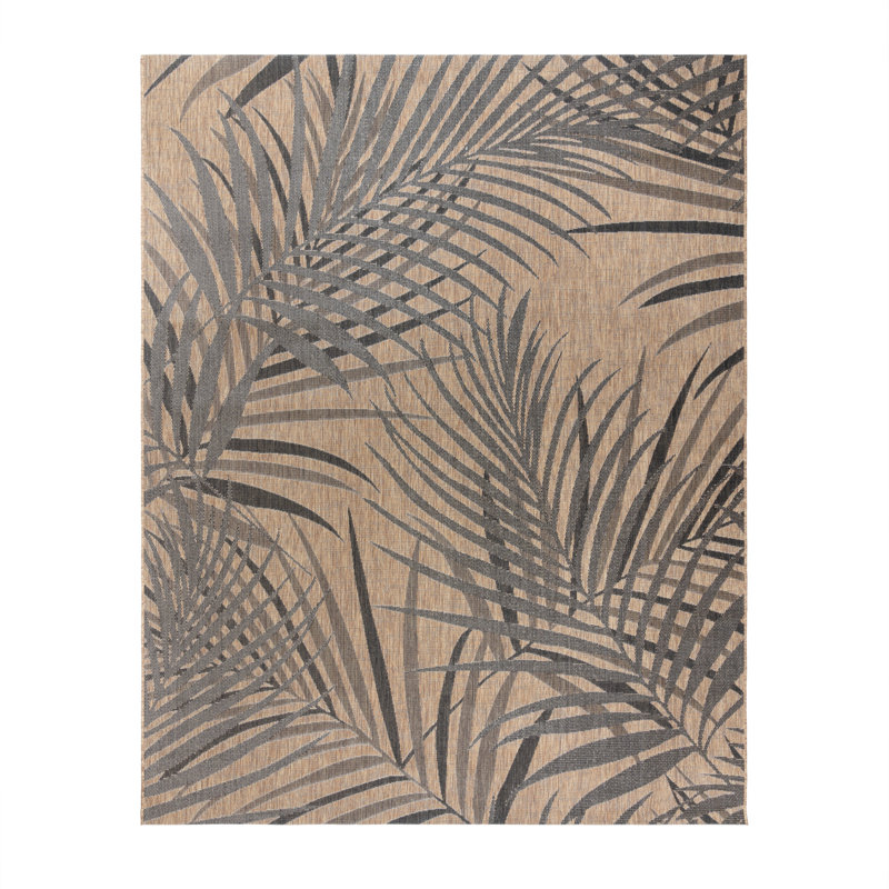 Paseo Paume All-Weather Flatweave Indoor/Outdoor Area Rug, Chestnut Brown Black Palm Leaf – Patio, Deck, Porch & Living Room - Brown, 5x7