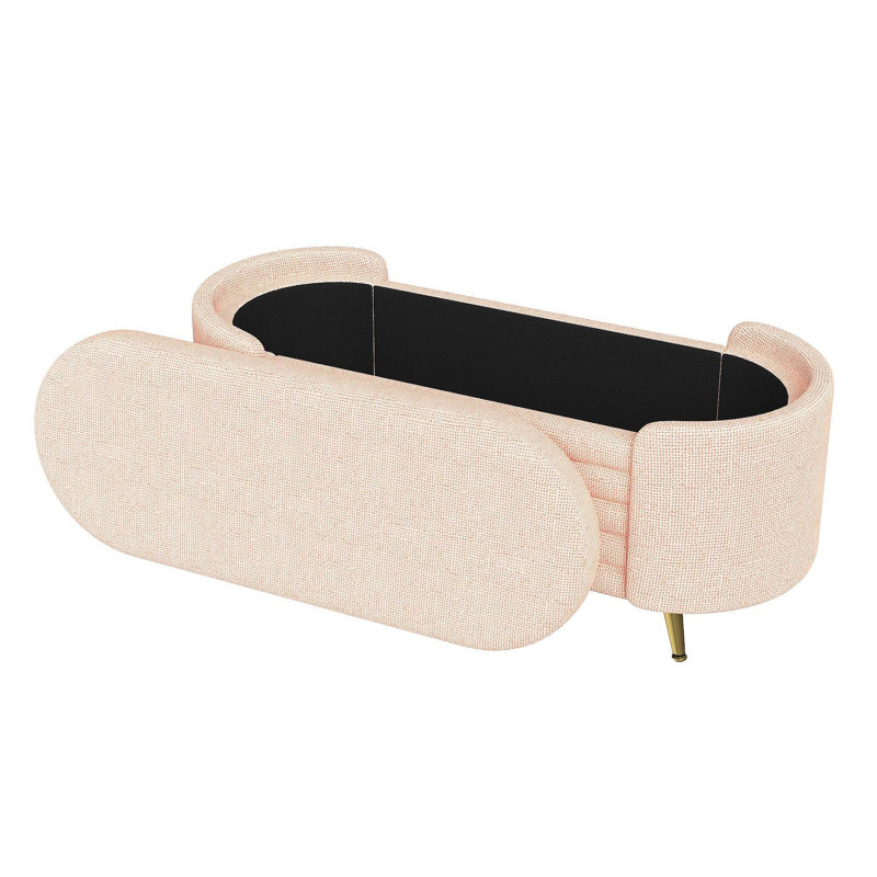 Banc rembourré avec rangement en tissu chenille moderne pour le salon, la chambre à coucher et le vestibule, Rose