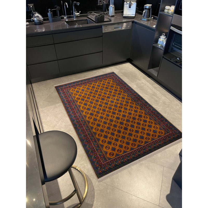 Tapis marocain en polypropylène à imprimé numérique orange Vittorina, Rectangle 4 pi x 5 pi 11 po