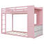 Lit superposé simple au-dessus de simple avec 4 tiroirs de rangement, garde-robe intégrée, rail suspendu, bande lumineuse à DEL, tablettes et panneau perforé, rose-795345812