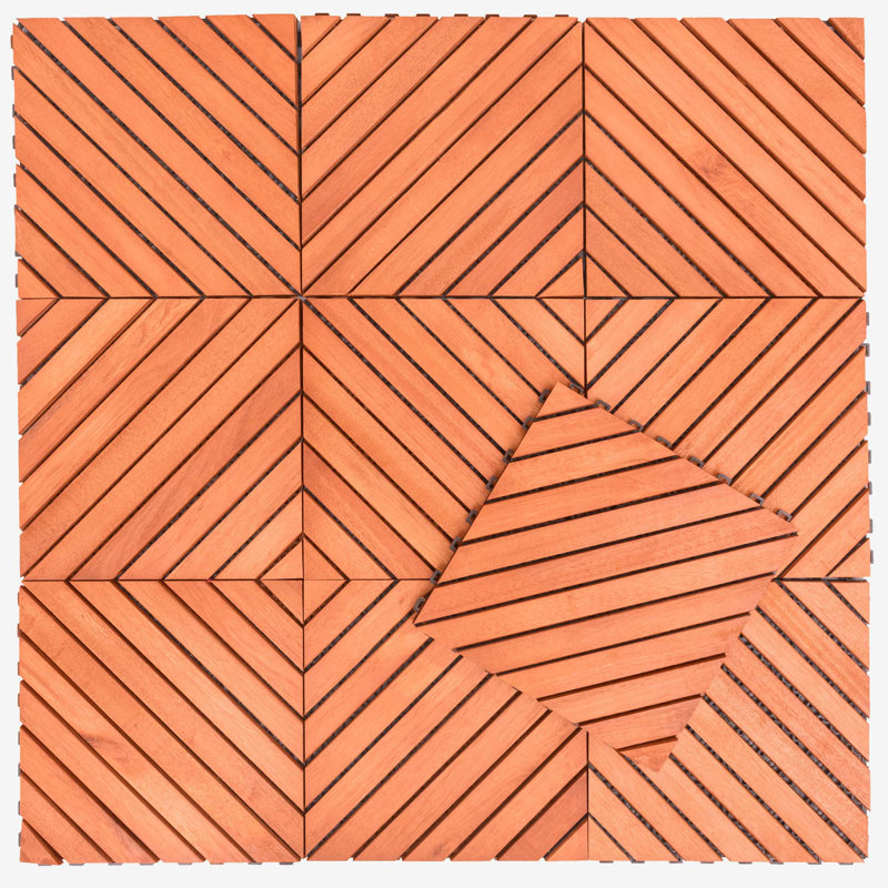Eucalyptus Interlocking Deck Tiles with Diagonal Slats, Set of 10