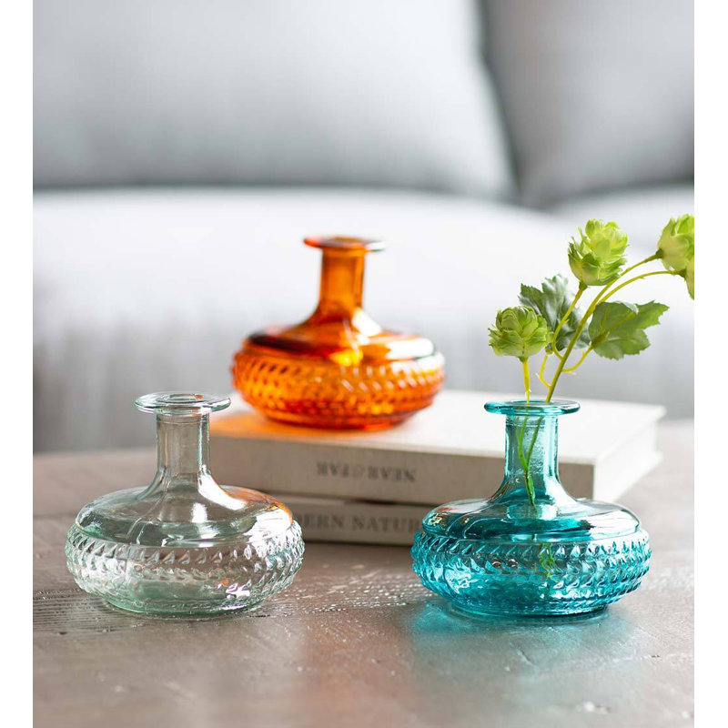 Diamond Recycled Glass Bud Vase Glass Table Vase, Amber