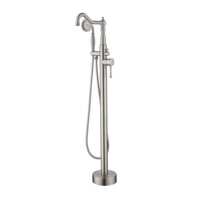 Freestanding Tub Filler Floor Mount Bathtub Faucet With Handheld Shower