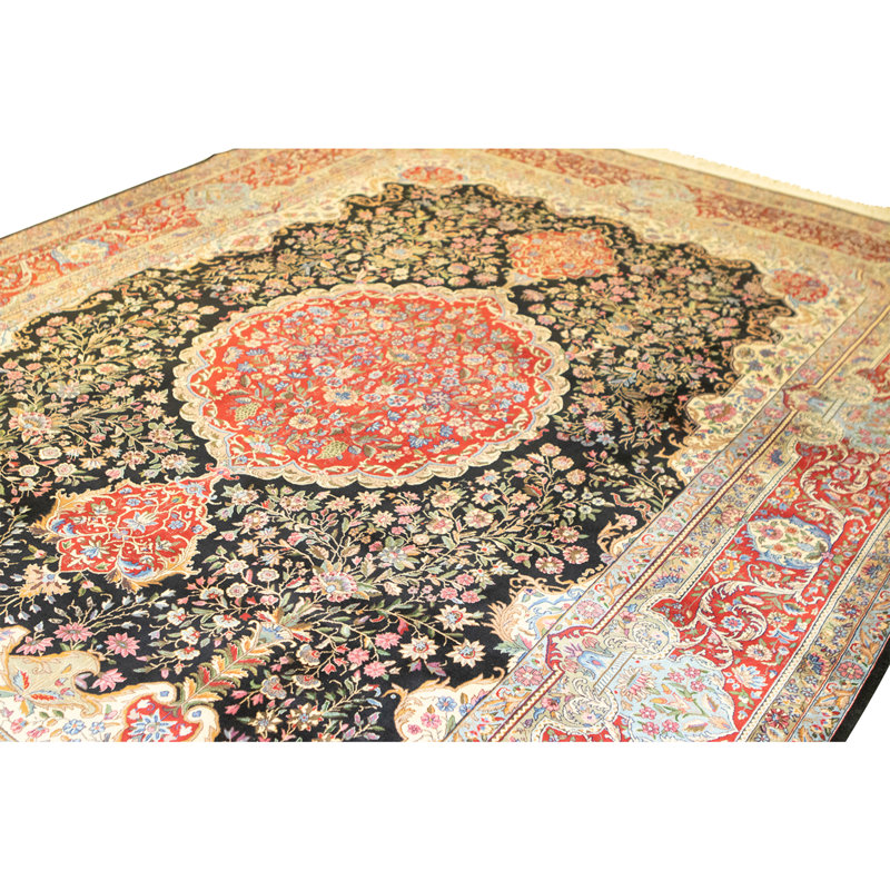 Tapis noir et rouille de haute qualité noué à la main