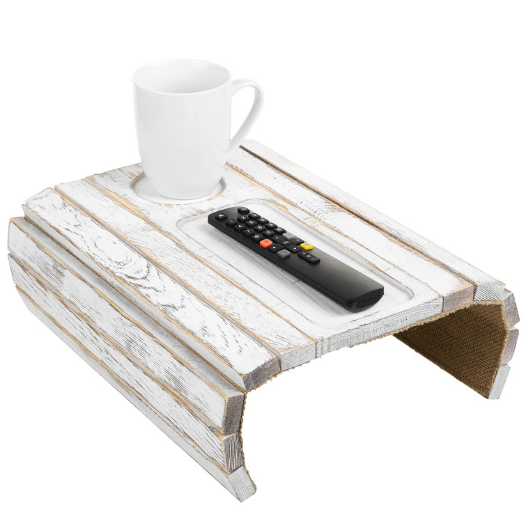 MyGift Vintage Gray Wood All-In-One Snack Caddy with Remote Control, Phone and Cup Holders