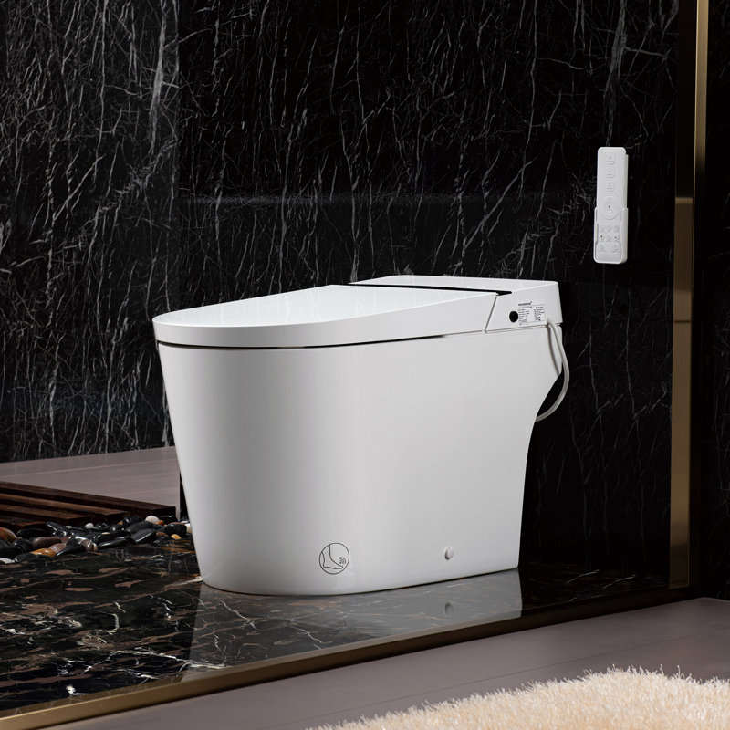 Toilette intelligente bidet sans réservoir avec chasse d'eau automatique, fonction de capteur de pied, siège chauffant, sécheuse