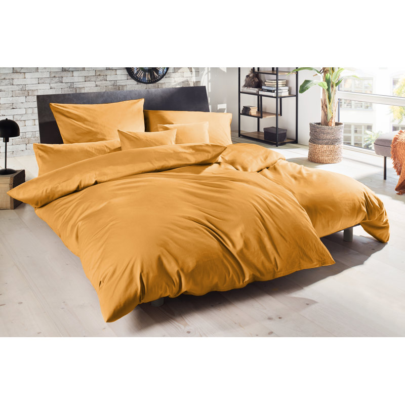 Cotton 240 TC Modern & Contemporary Duvet Cover Set, 155 x 220cm - 1 Pillowcase (80 x 80 cm), Mustard