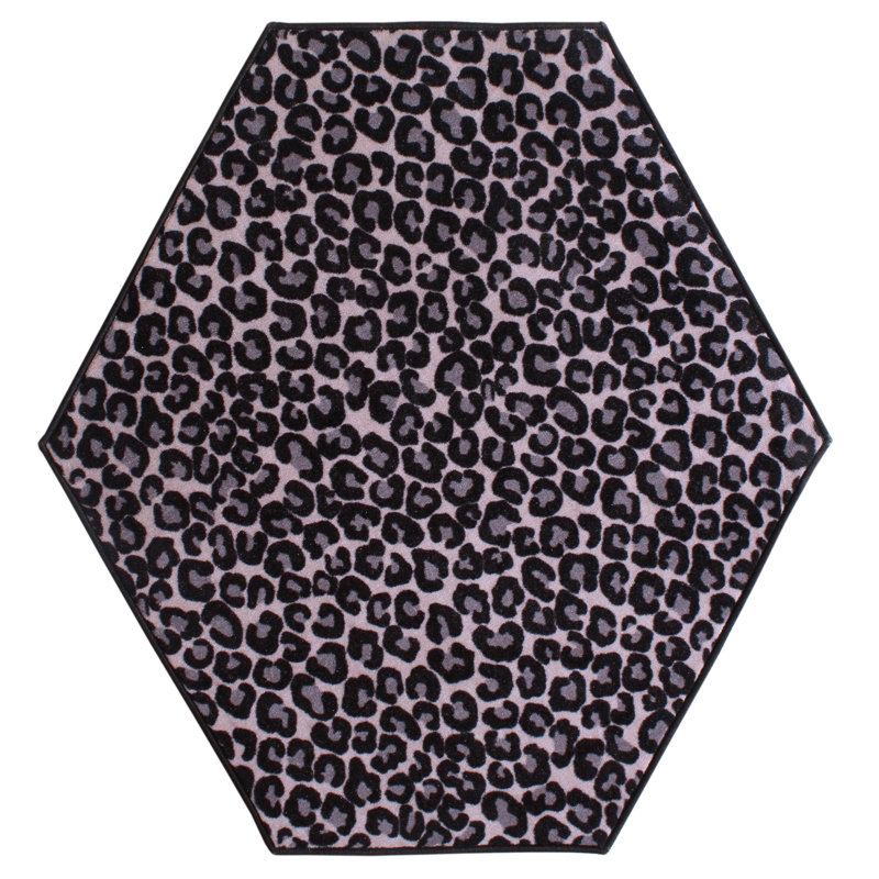 Tapis noir / gris à imprimé animal, Hexagone 12 pi