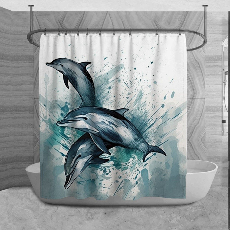 Dolphin Shower Curtain Animals Bathroom Decor Blue, H 93 po x l 70 po x P 6 po