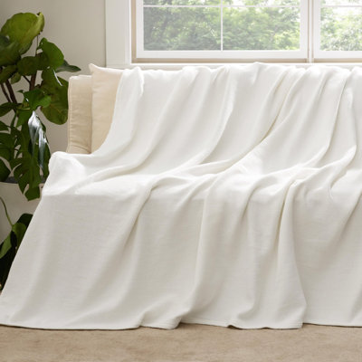 Bedsure 100% Cotton Blanket Soft Cozy Textured Herringbone Woven Blanket for All Seasons