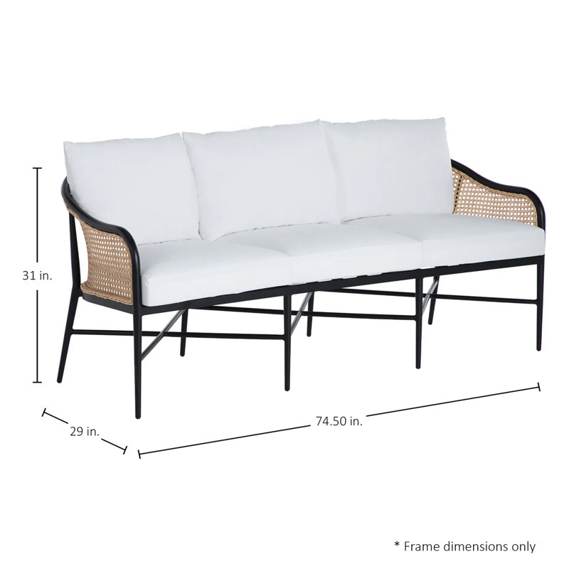 Havana Euro Sofa In Bali Pearl Fabric With Welt, Welt + Standard fill, Linen Chambray, Black/Natural Cane