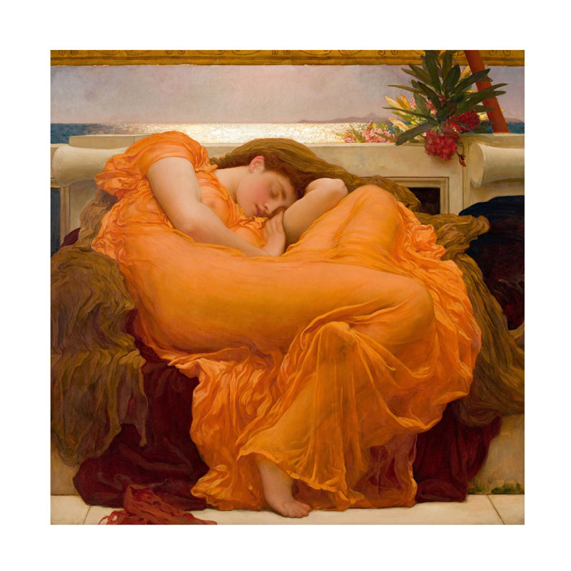 Wrapped Canvas Wall Art - Frederic Leighto 'Flaming June In Dress' Wall Art for Living Room, Bedroom, or Office Décor - 35x35