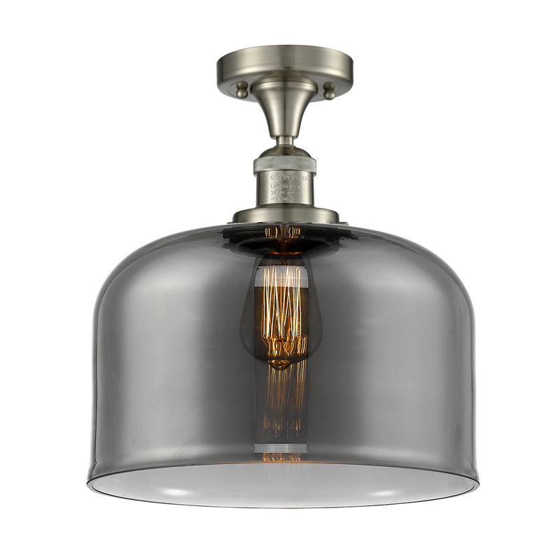 Plafonnier semi-encastré 1 lumière Bell, Ampoule DEL 6 watts rétro, Plaqué couleur fumée, Nickel satiné brossé