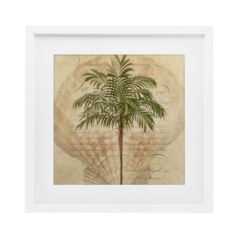 «Subdued Tropics Palm», reproduction sous verre, conception de Steve Hunziker, H 16 po x l 16 po, Cadre blanc côtier