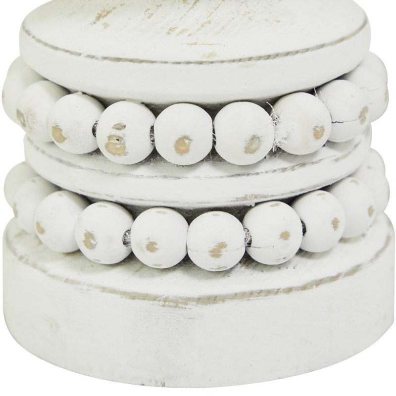 Porte-bougie traditionnel en bois perlé, Blanc