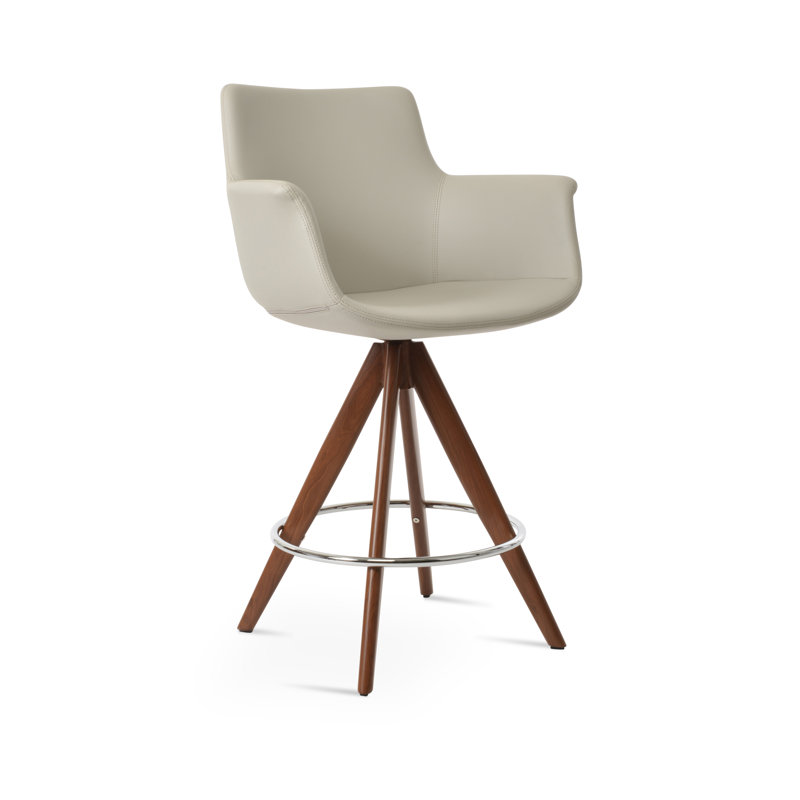 Tabouret tournant Bottega Pyramid, Gris clair, Noyer, Tabouret de bar (siège d'une hauteur de 29 po)