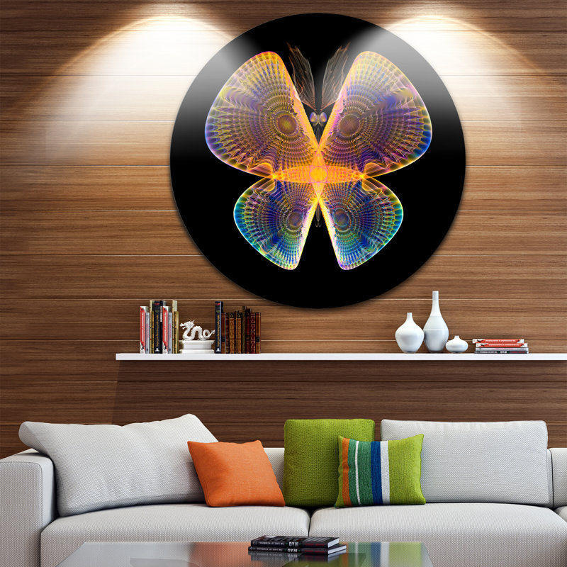 « blue yellow fractal papillon », impression sur toile foncée, H 11 po x l 11 po x P 1 po, Métal