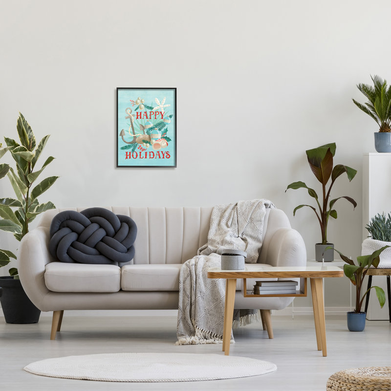 «Happy Holidays», «Nautical Expression Beach Anchor Seashells» par Laura Watson - impression sur toile, H 20 po x l 16 po