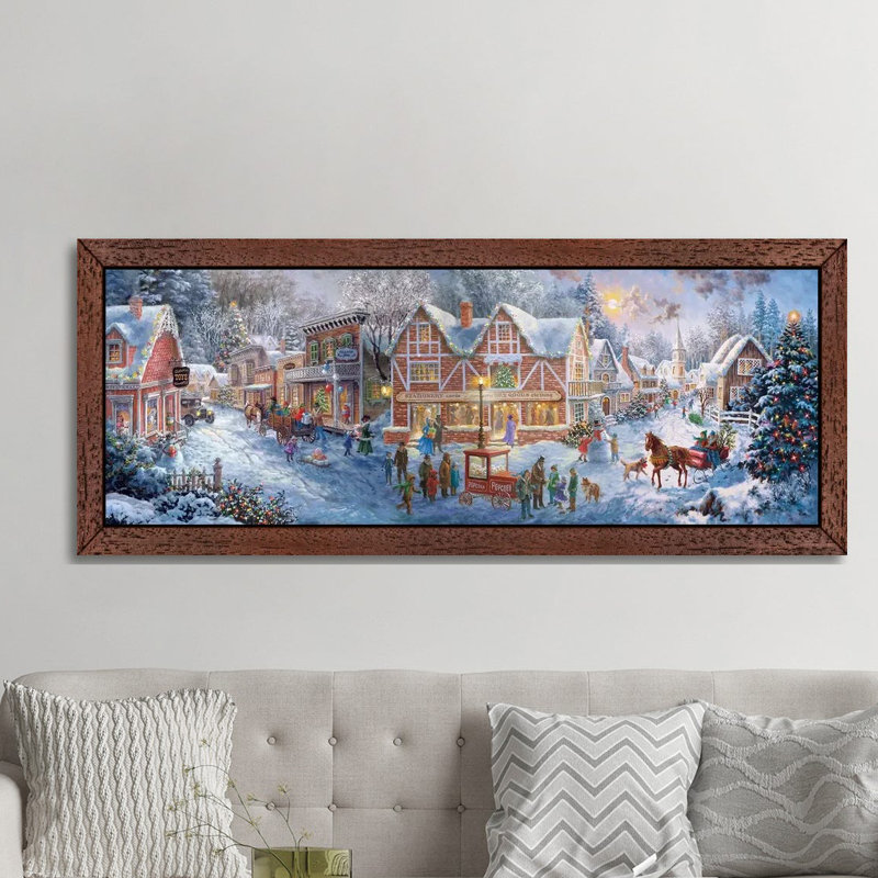 Getting Ready For Christmas by Nicky Boehme - Panoramic Painting on Canvas, 30.48 cm H x 91.44 cm W, Brown Framed