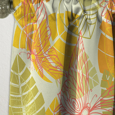 Summer Butterfly and Leaves Floral Blackout Thermal Rod Pocket Single Curtain Panel