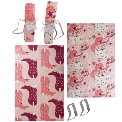 Serviette de thé rose en tissu Cowboy Santa - Textile de cuisine festif pour Noël, serviette en polyester multicolore parfaite pour l'intérieur, la décoration, les cadeaux et les cadeaux d'hôtesse - Ajoutez de la joie à votre table!