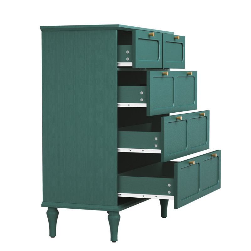5-Drawers Dresser Organizer with Mid-century Design for Bedroom, Green, Green